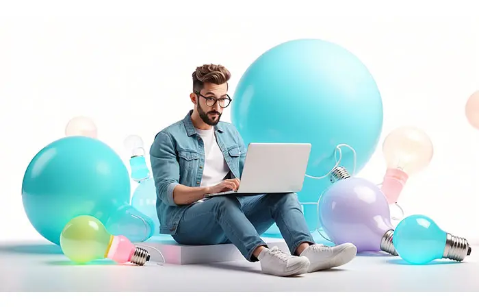 Best 3d Model Illustration of the Man Working on a Laptop image